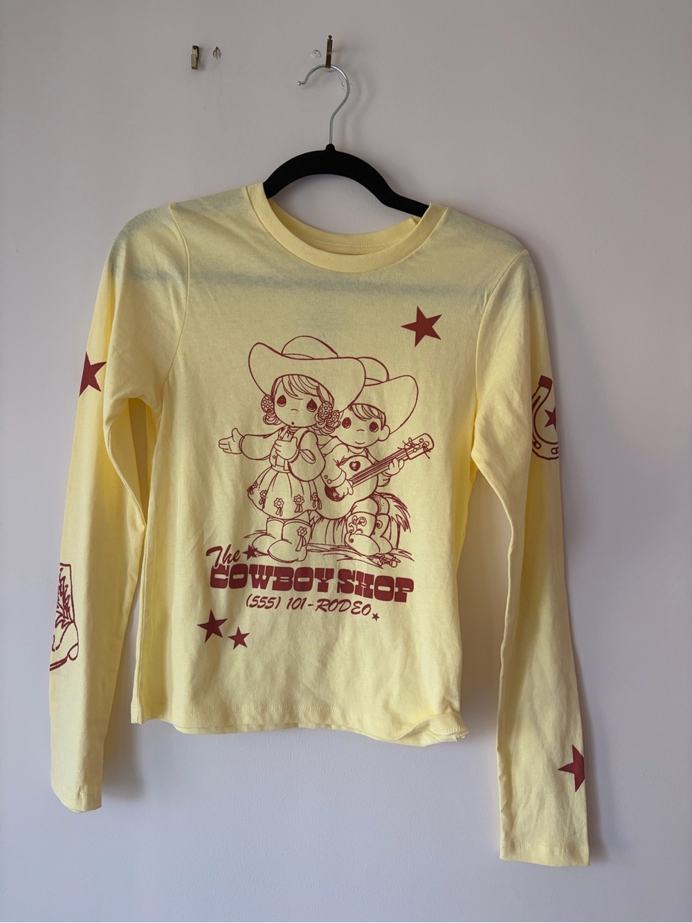 Precious Moments Cowboy Rodeo Yellow Graphic Cotton Long-Sleeve Tee